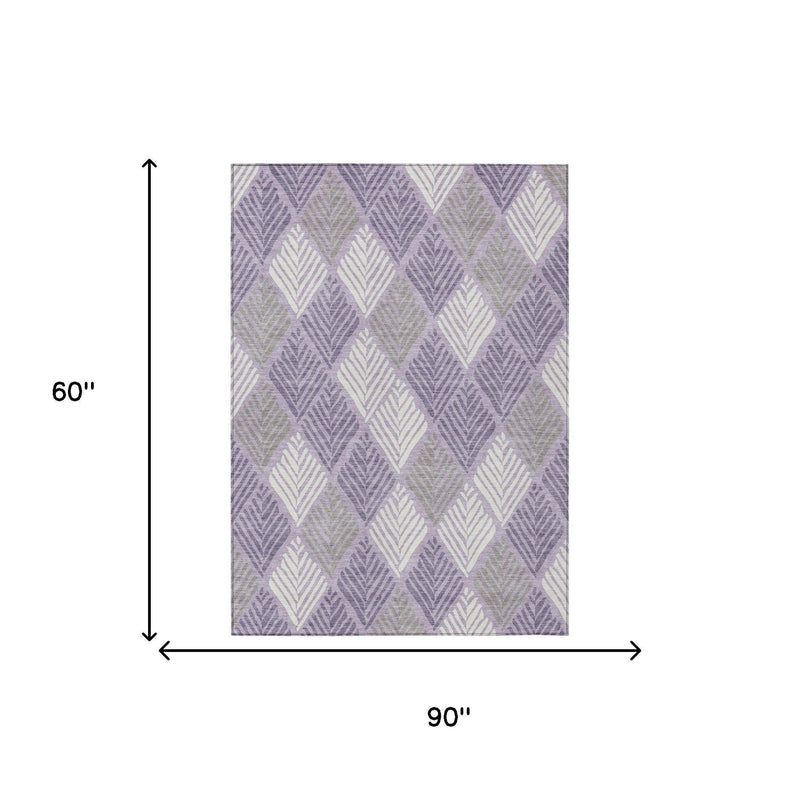 Rectangular lavender and purple geometric area rug, 60x90 in