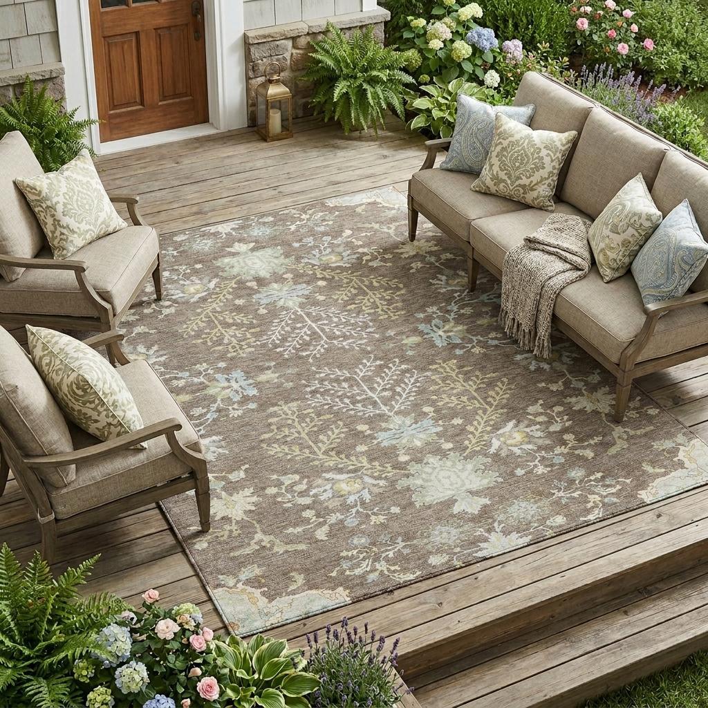 10' X 14' Taupe And Ivory Oriental Washable Indoor Outdoor Area Rug - Sports & Outdoor