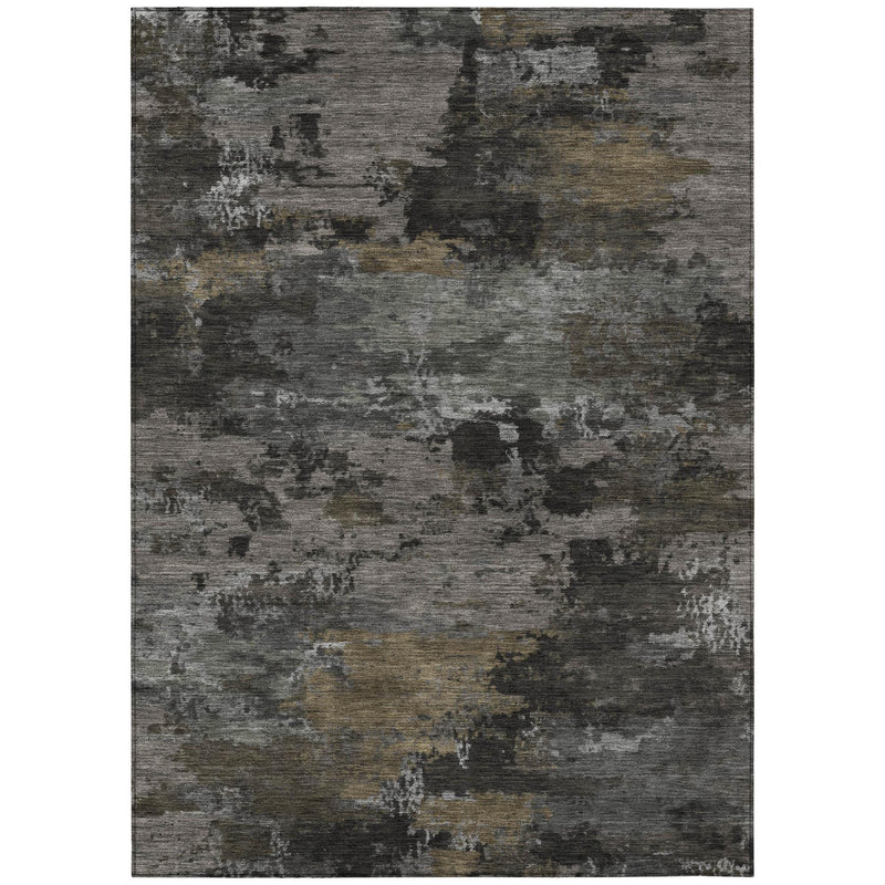 Pewter and gray abstract washable area rug with distressed mottled pattern