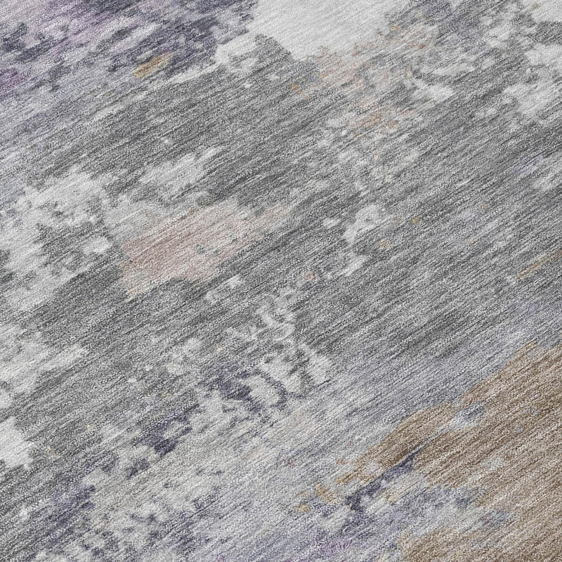 Gray and silver abstract washable area rug with mottled distressed texture