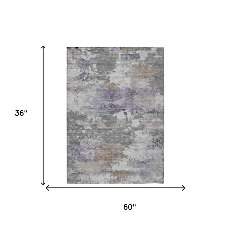 Gray and silver abstract area rug, rectangular size 60 in by 36 in