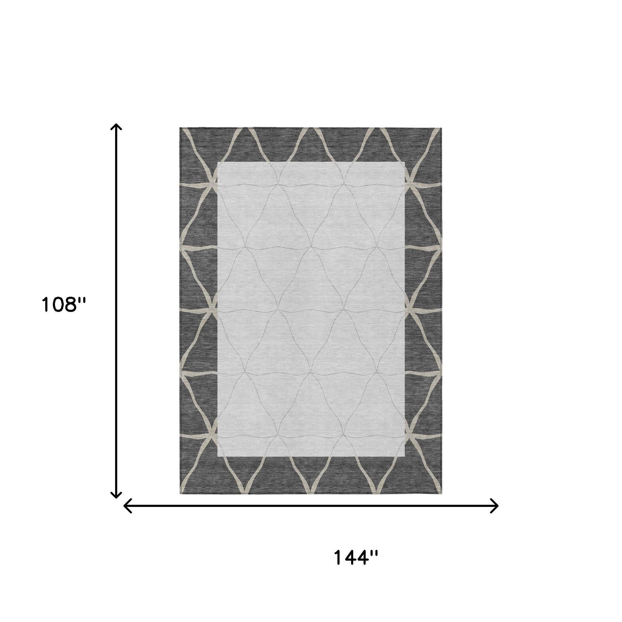 Graphite and gray geometric area rug, 144 in x 108 in size diagram