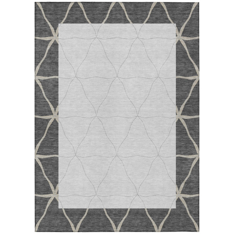 Graphite and gray geometric area rug with light gray center and border line motifs