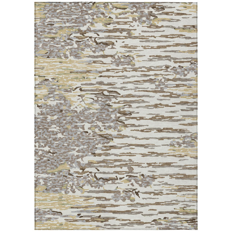 Ivory and silver abstract area rug with distressed, brushstroke-like pattern