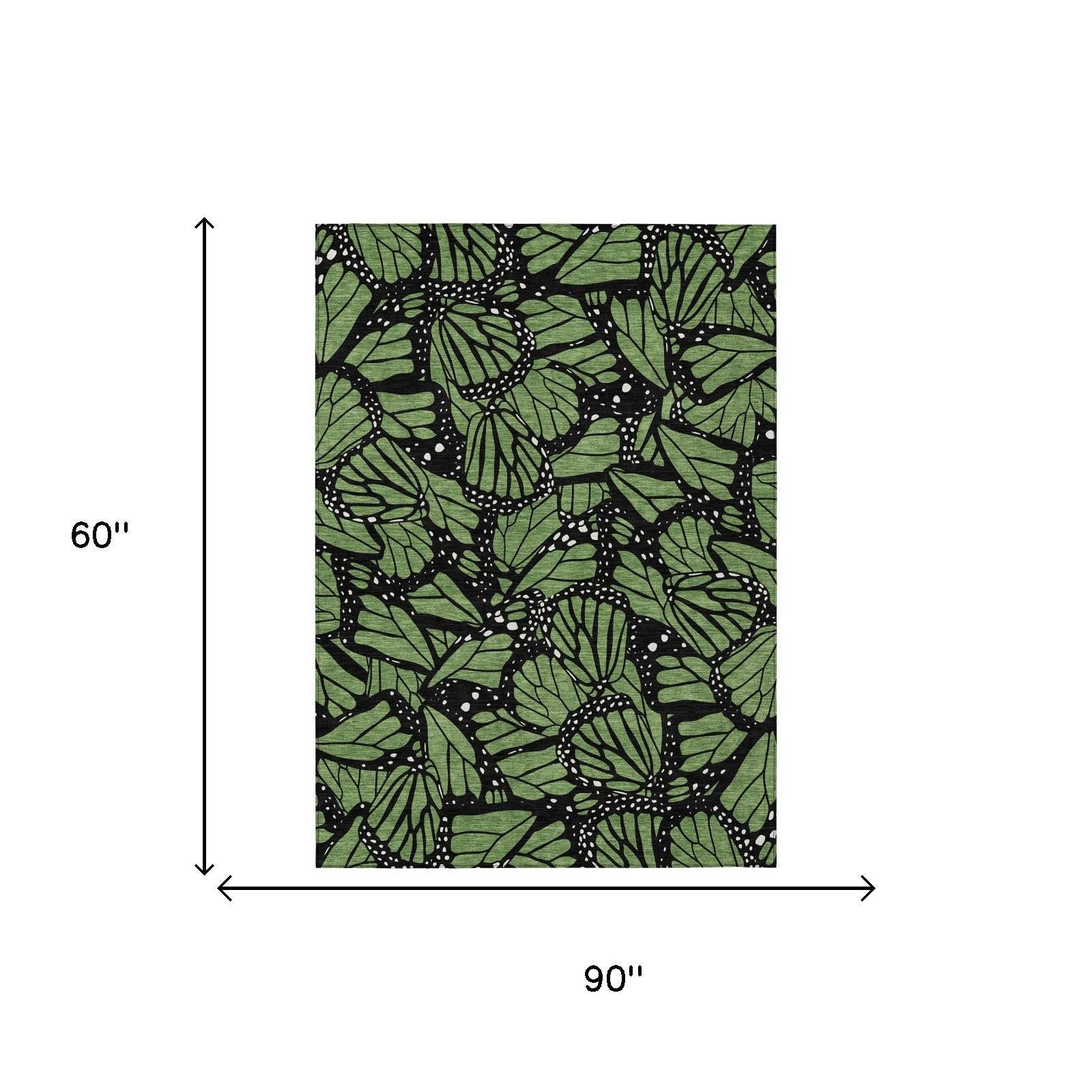 5 x 8 ft green and black butterfly animal print washable area rug