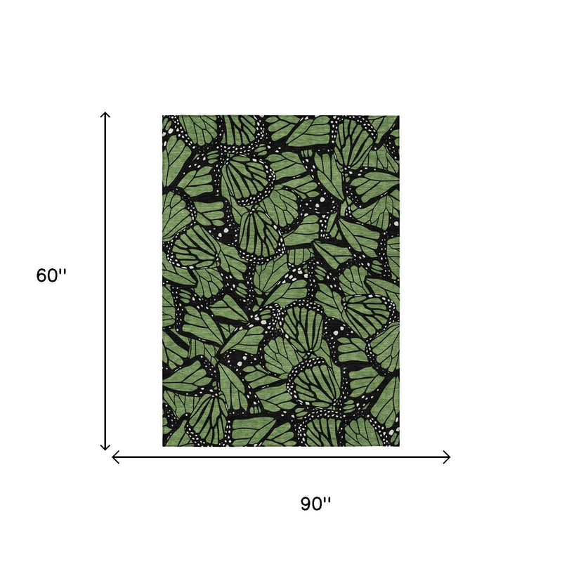 5 x 8 ft green and black butterfly animal print washable area rug