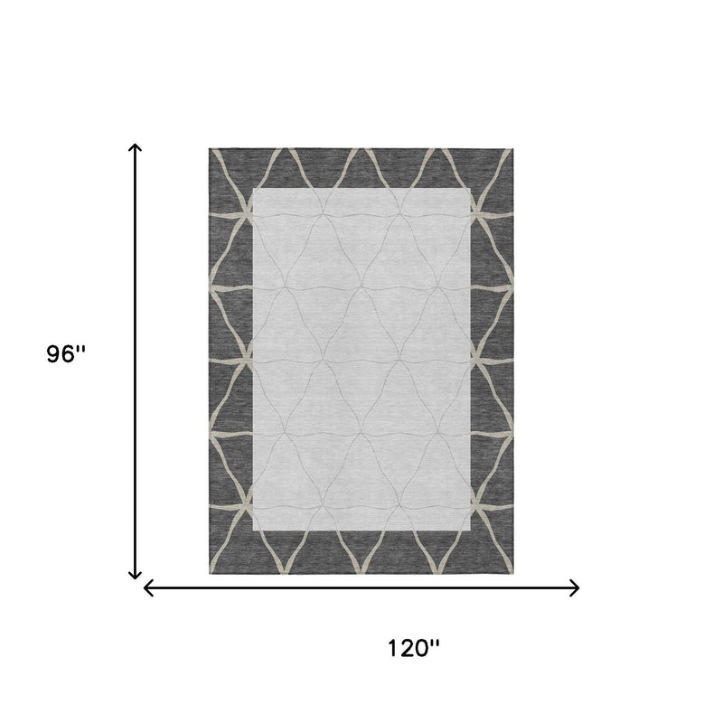 Graphite and light gray geometric area rug, top view with repeating star motif