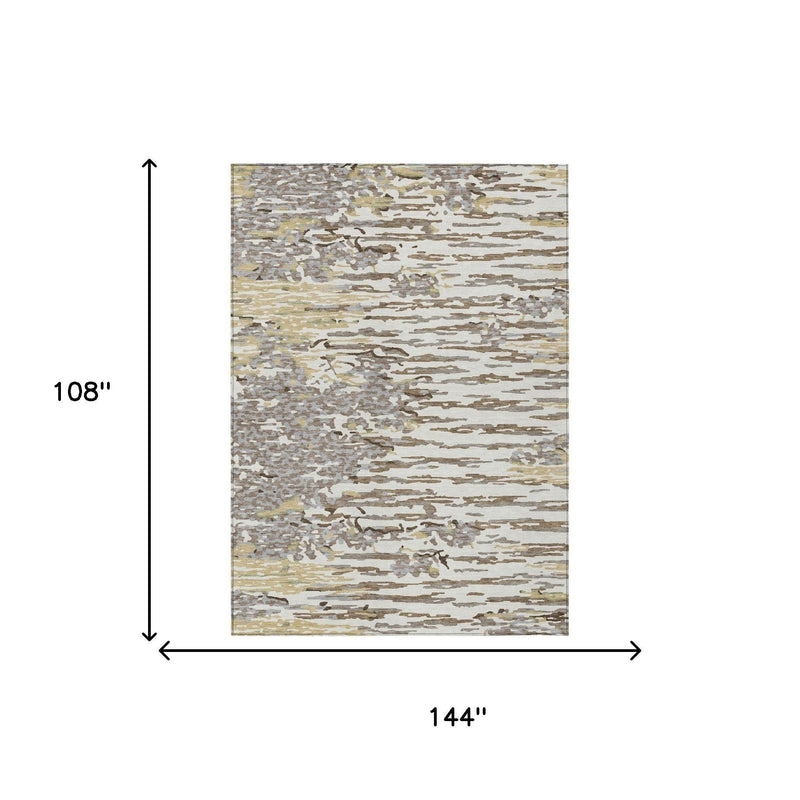 9 x 12 ft ivory and silver abstract area rug, 108 by 144 inches.