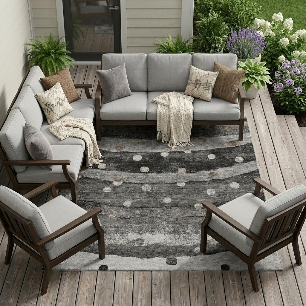 10' X 14' Black And Navy Blue Striped Washable Indoor Outdoor Area Rug - Sports & Outdoor