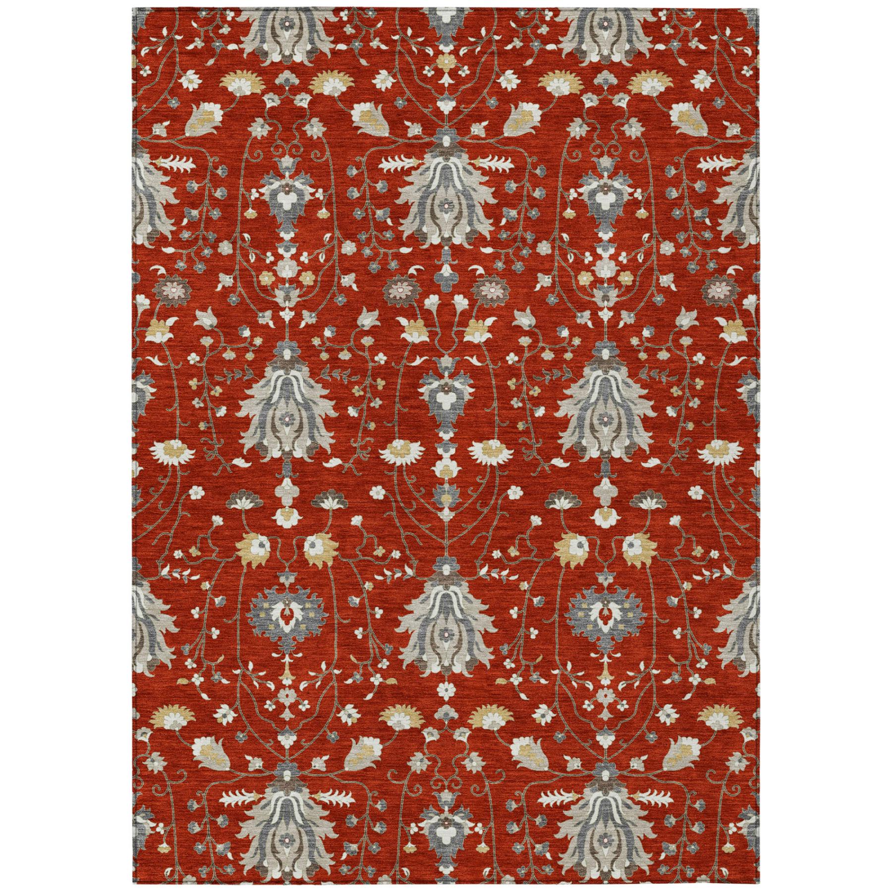 Red oriental area rug with ornate medallion and scrolling floral design, full view
