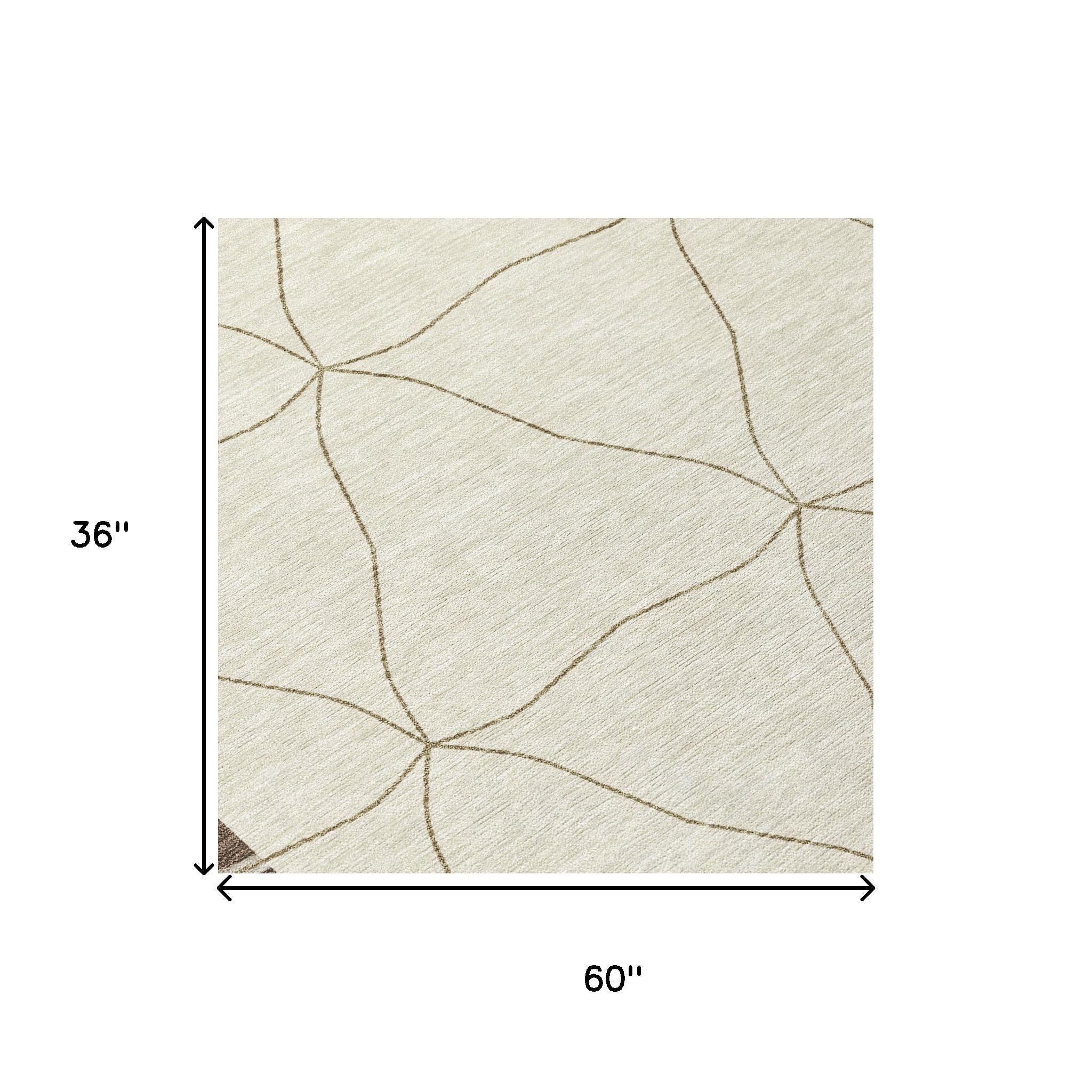 Geometric area rug, 60 in by 36 in, cream with tan line diamonds