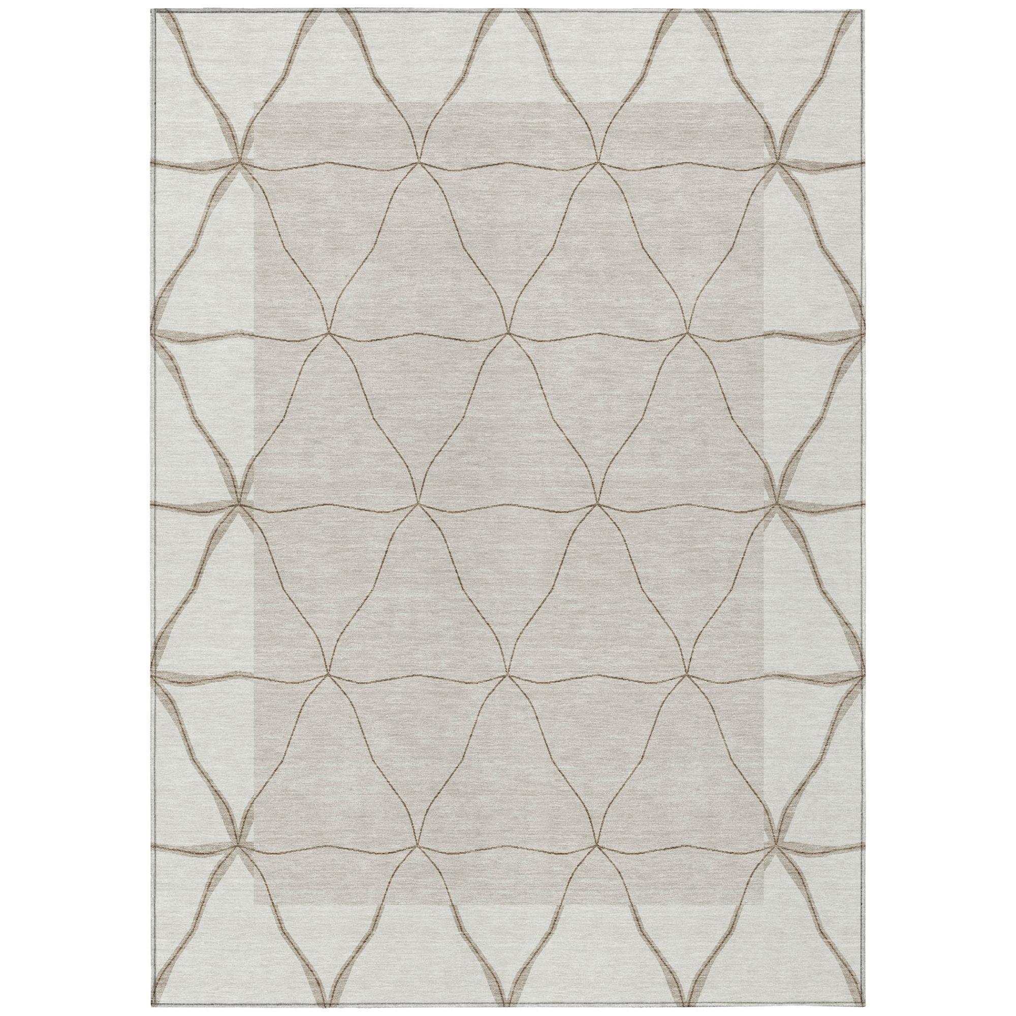 Geometric trellis area rug in ivory with taupe lattice lines, square view