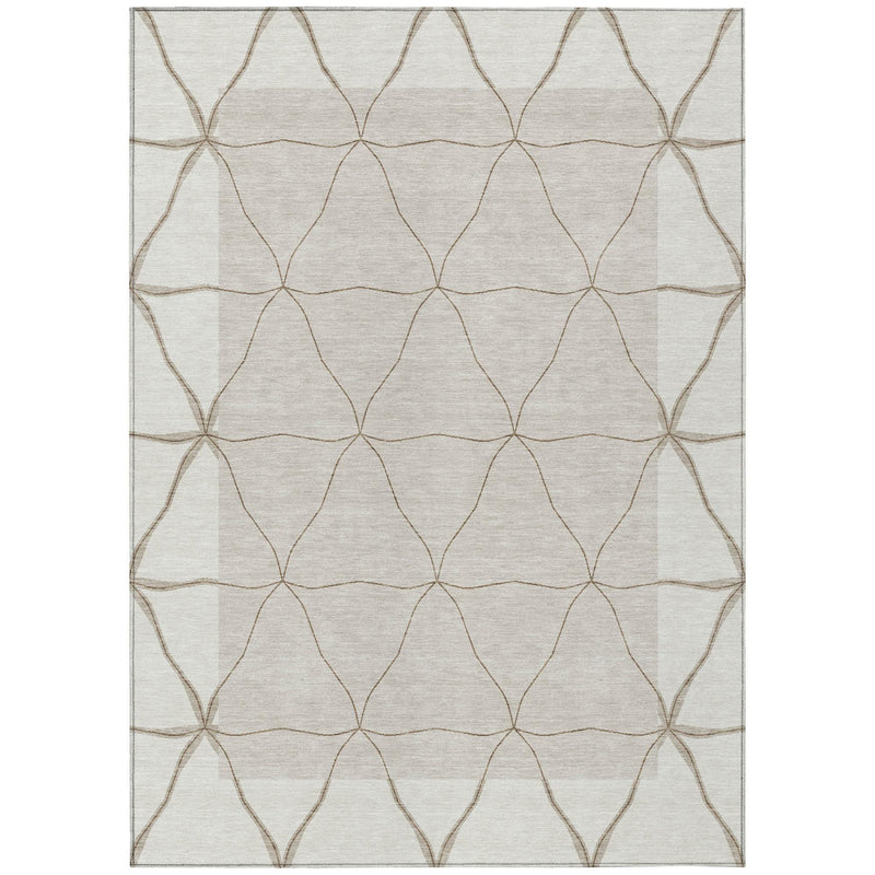 Geometric trellis area rug in ivory with taupe lattice lines, square view