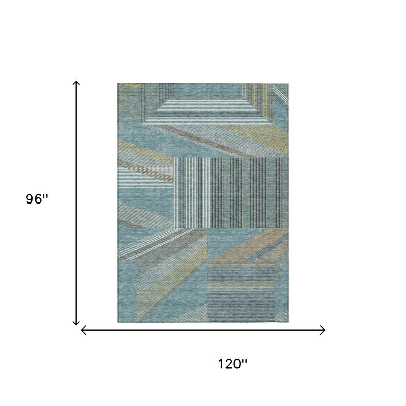 Teal blue geometric area rug, rectangular, 120 in x 96 in size diagram