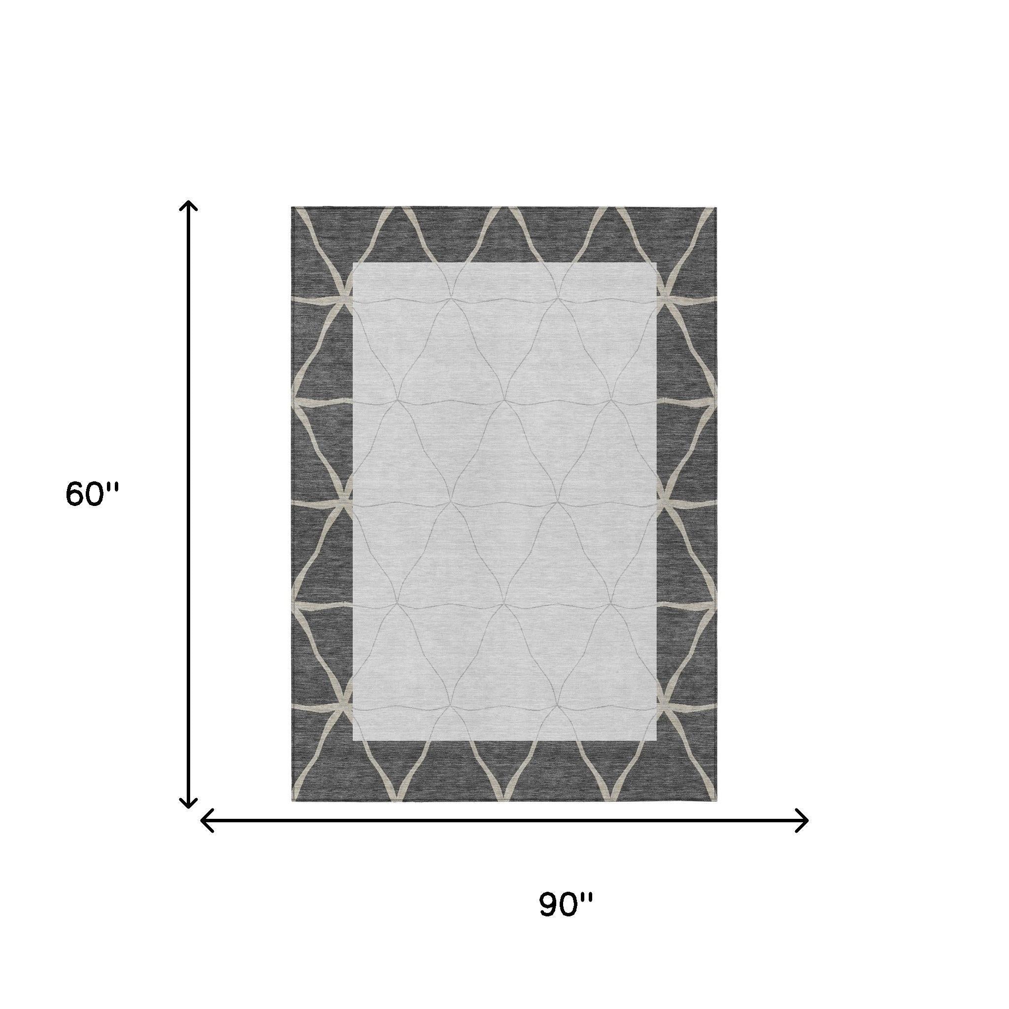 Graphite geometric area rug, 90 in x 60 in, light gray lattice pattern
