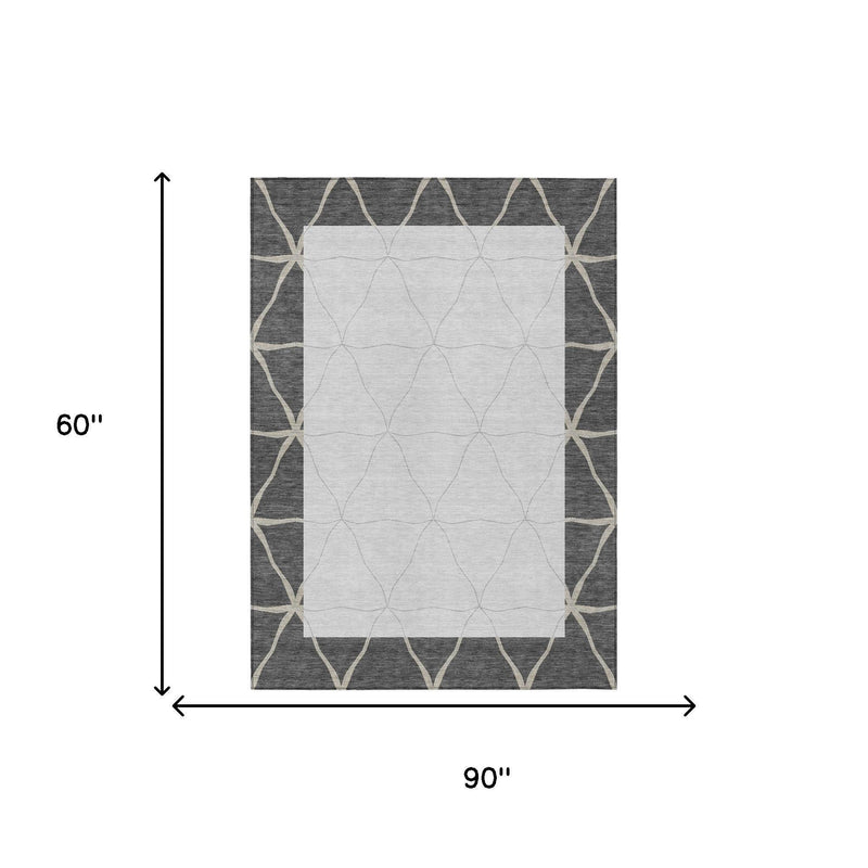 Graphite geometric area rug, 90 in x 60 in, light gray lattice pattern