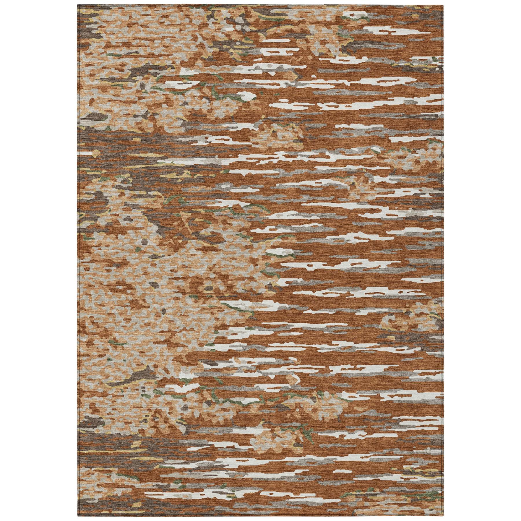 Abstract area rug with multicolor horizontal wash pattern in orange, beige, and gray