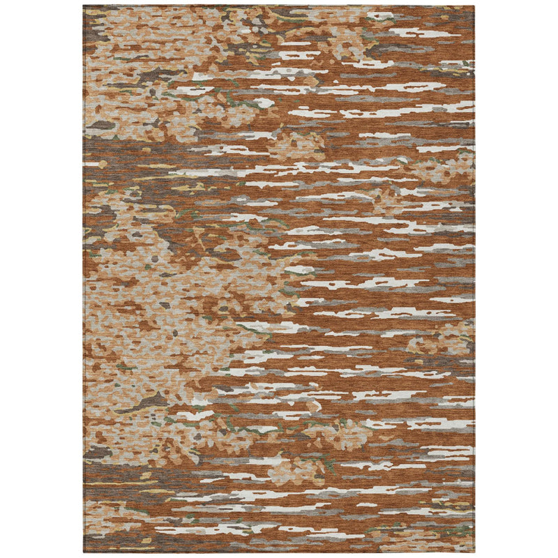 Abstract area rug with multicolor horizontal wash pattern in orange, beige, and gray
