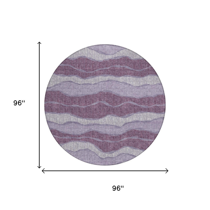 Round rug, lilac and purple wavy stripe pattern, 96 in diameter