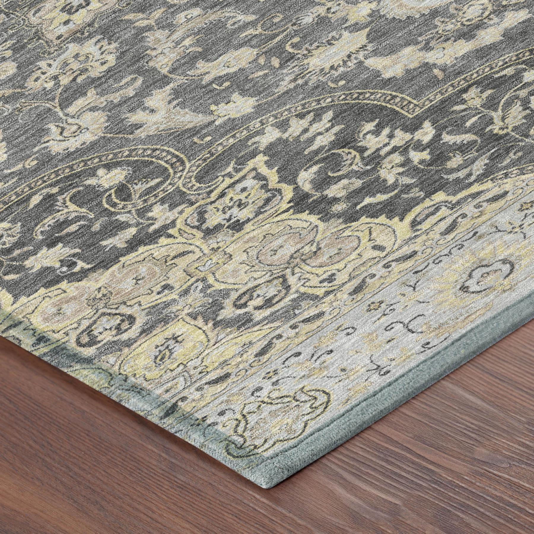 Gray and beige vintage floral area rug with intricate patterns, perfect for modern and traditional decor.