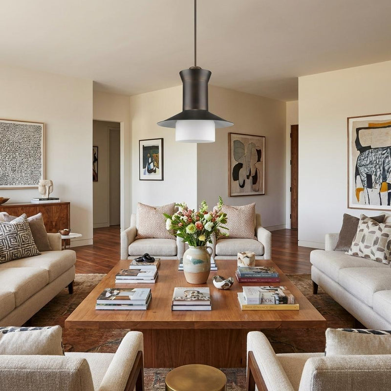 Greta 1-Light Oil-Rubbed Bronze Pendant With Gloss White Interior And Etched Glass Shade - Lighting