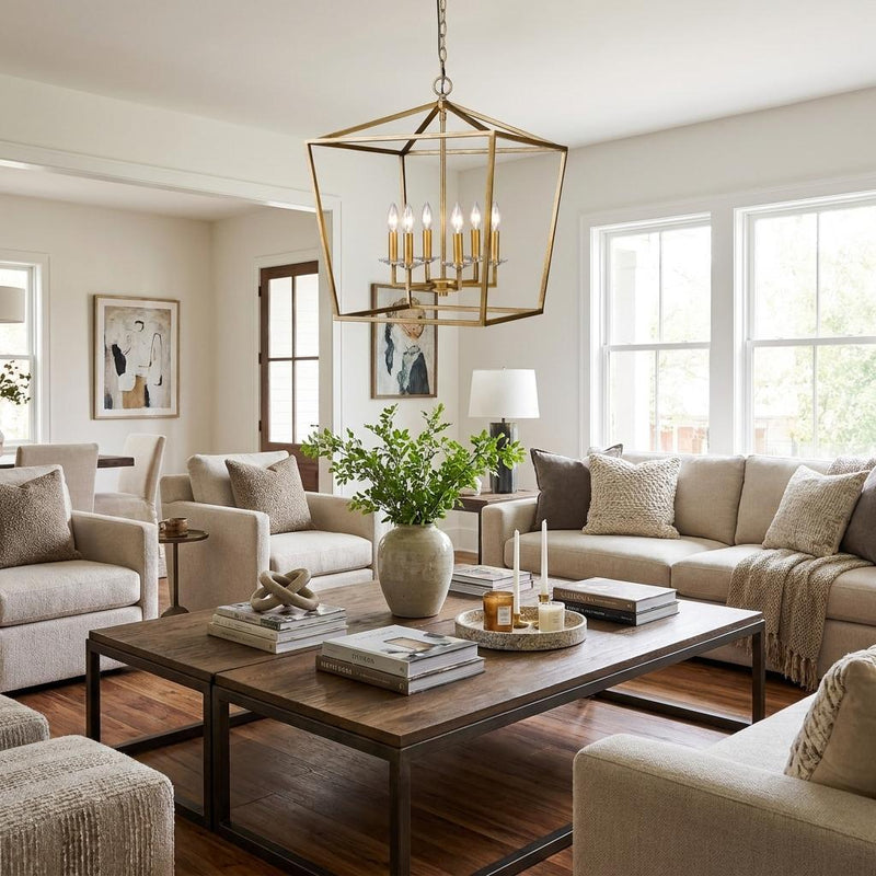 Kennedy 6-Light Antique Gold Foyer Pendant With Crystal Bobeches - Lighting
