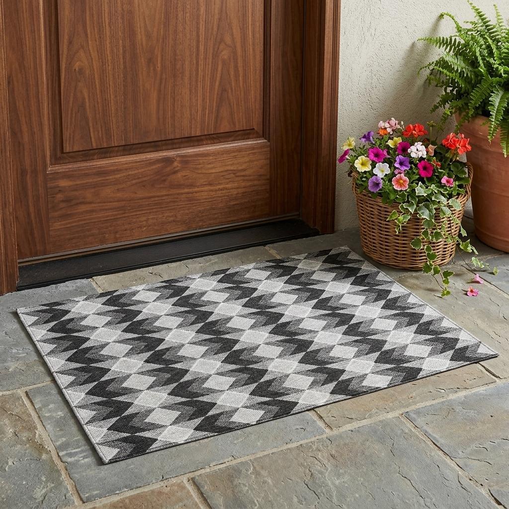 3' X 5' Black And Brown Geometric Washable Indoor Outdoor Area Rug - Sports & Outdoor