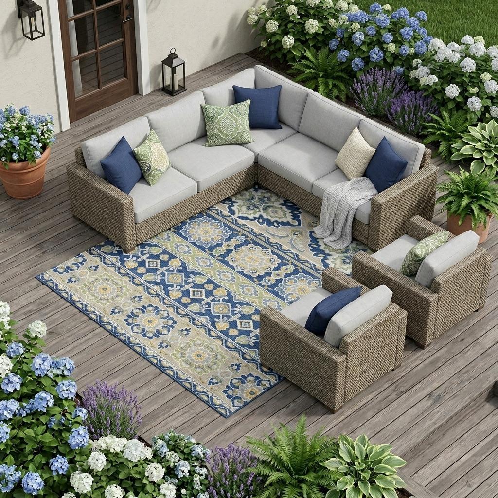 10' X 14' Navy Blue And Beige Tribal Washable Indoor Outdoor Area Rug - Sports & Outdoor