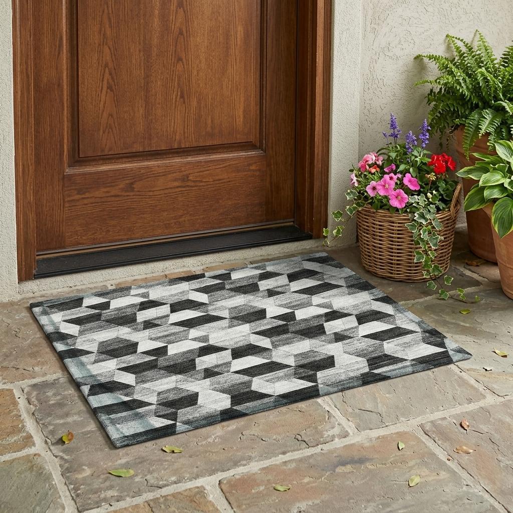 3' X 5' Black And Wheat Geometric Washable Indoor Outdoor Area Rug - Sports & Outdoor