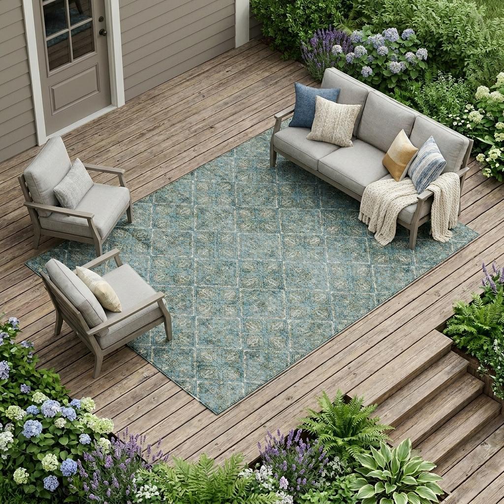 10' X 14' Teal Blue And Purple Geometric Washable Indoor Outdoor Area Rug - Sports & Outdoor
