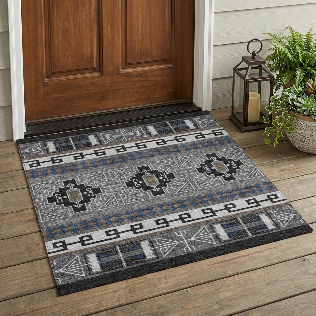 3' X 5' Black And Copper Tribal Washable Indoor Outdoor Area Rug - Sports & Outdoor
