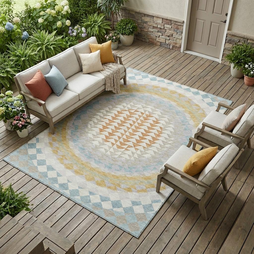 10' X 14' Ivory And Plum Geometric Washable Indoor Outdoor Area Rug - Sports & Outdoor