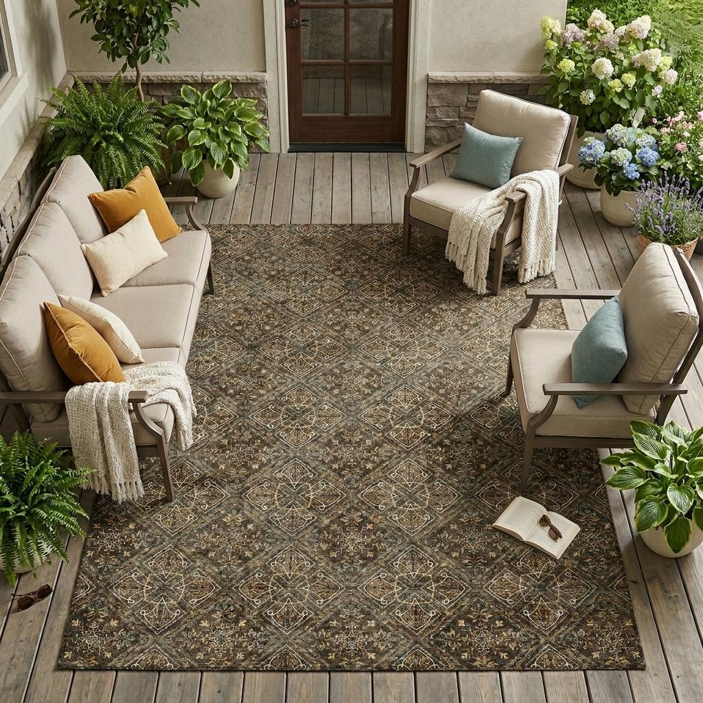 10' X 14' Chocolate And Gray Geometric Washable Indoor Outdoor Area Rug - Sports & Outdoor
