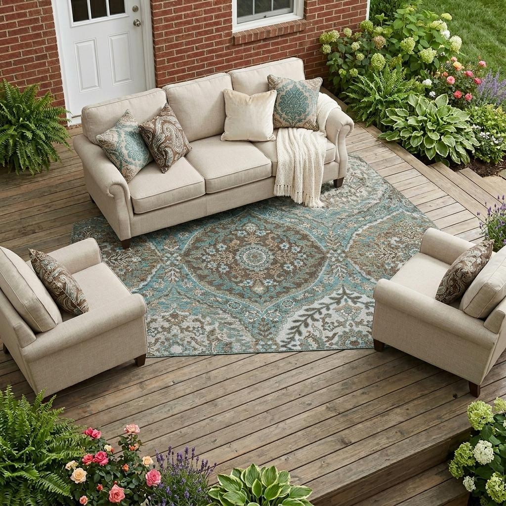 10' X 14' Teal Blue And Purple Ogee Washable Indoor Outdoor Area Rug - Sports & Outdoor