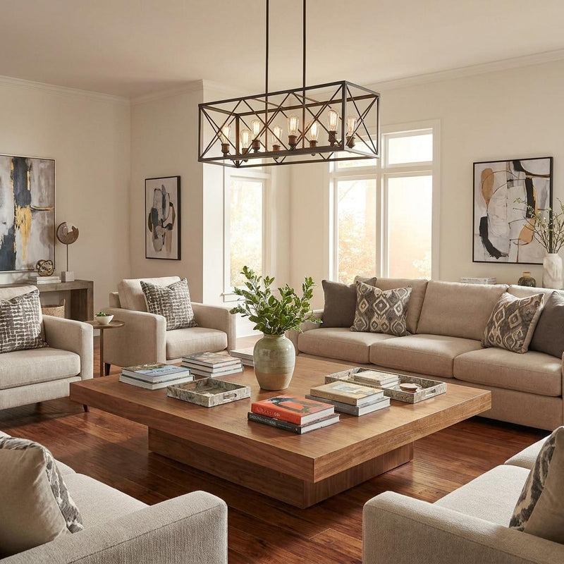 Brooklyn 8-Light Oil-Rubbed Bronze Island Pendant With Metal Framework Shade - Lighting