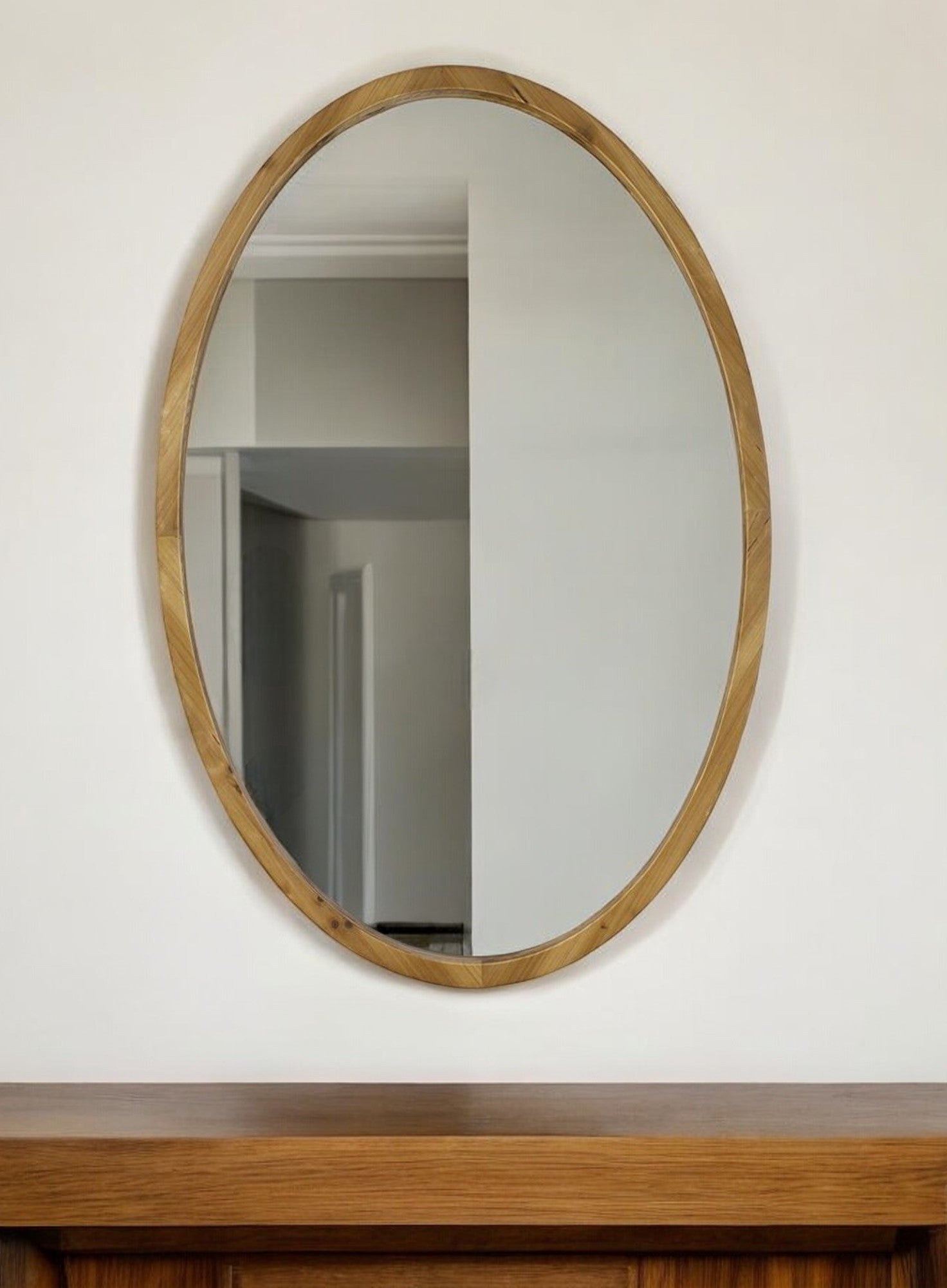 35" Brown Oval Solid Wood Framed Accent Mirror - Bed & Bath