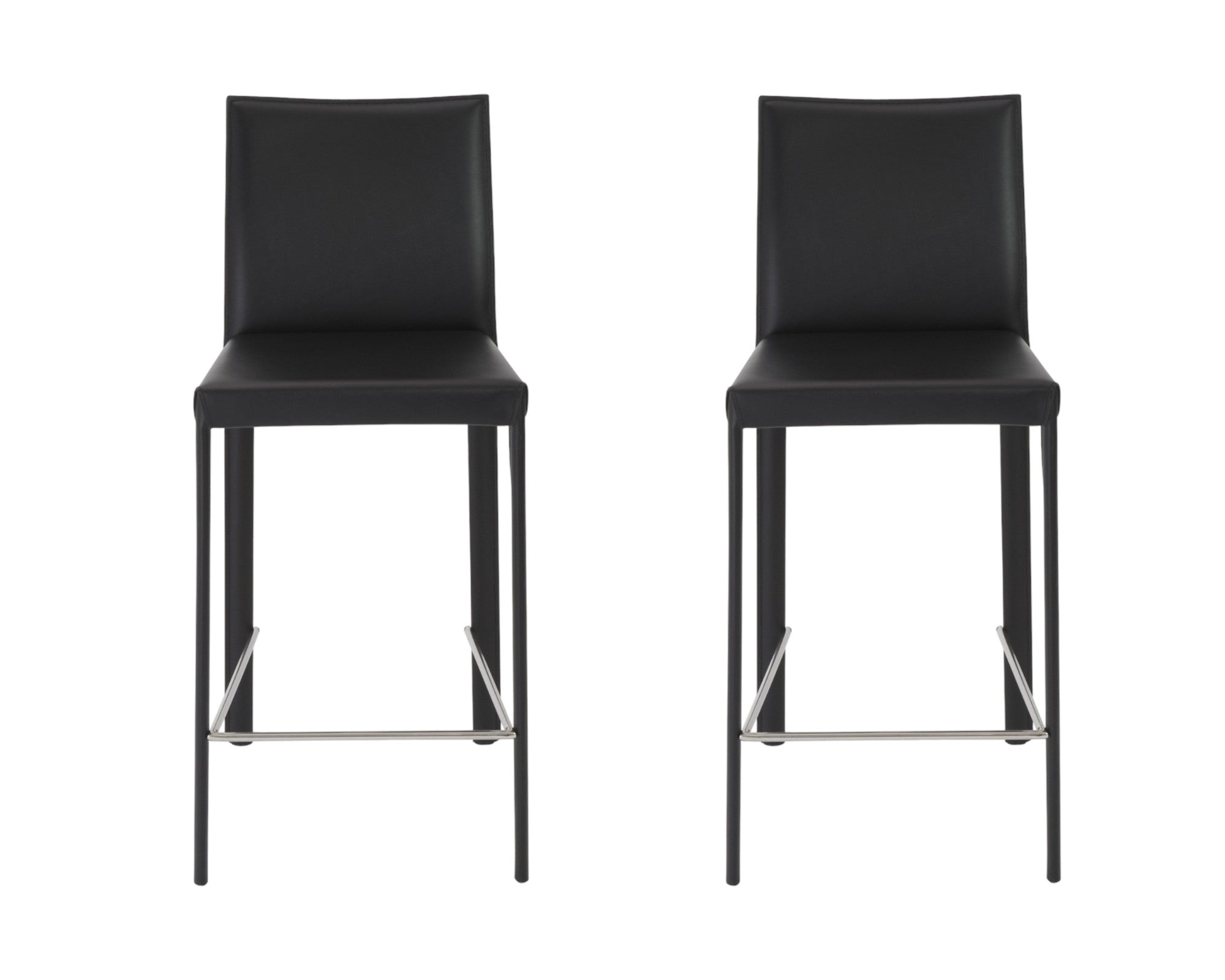 Set of Two 26" Black Faux Leather And Steel Low Back Counter Height Bar Chairs - Living Room