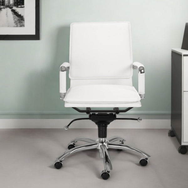 White and Silver Adjustable Swivel Faux Leather Rolling Conference Office Chair Default Title