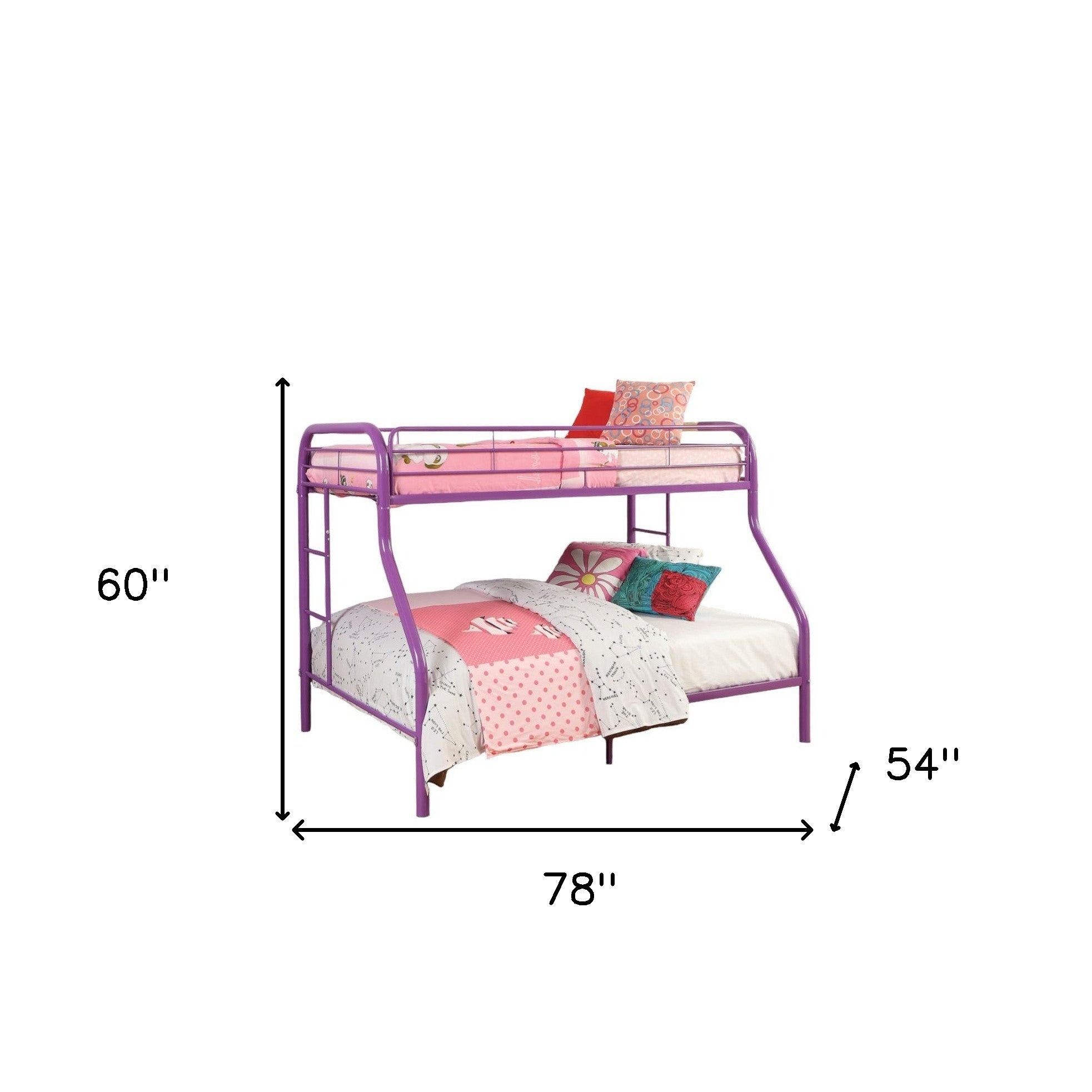 78" X 54" X 60" Twin Over Full Purple Metal Tube Bunk Bed - Bed & Bath