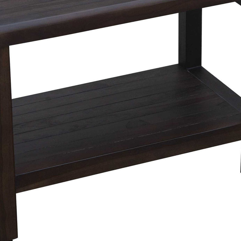 Rectangular Teak Shower Bench With Shelf In Brown Finish - Bed & Bath