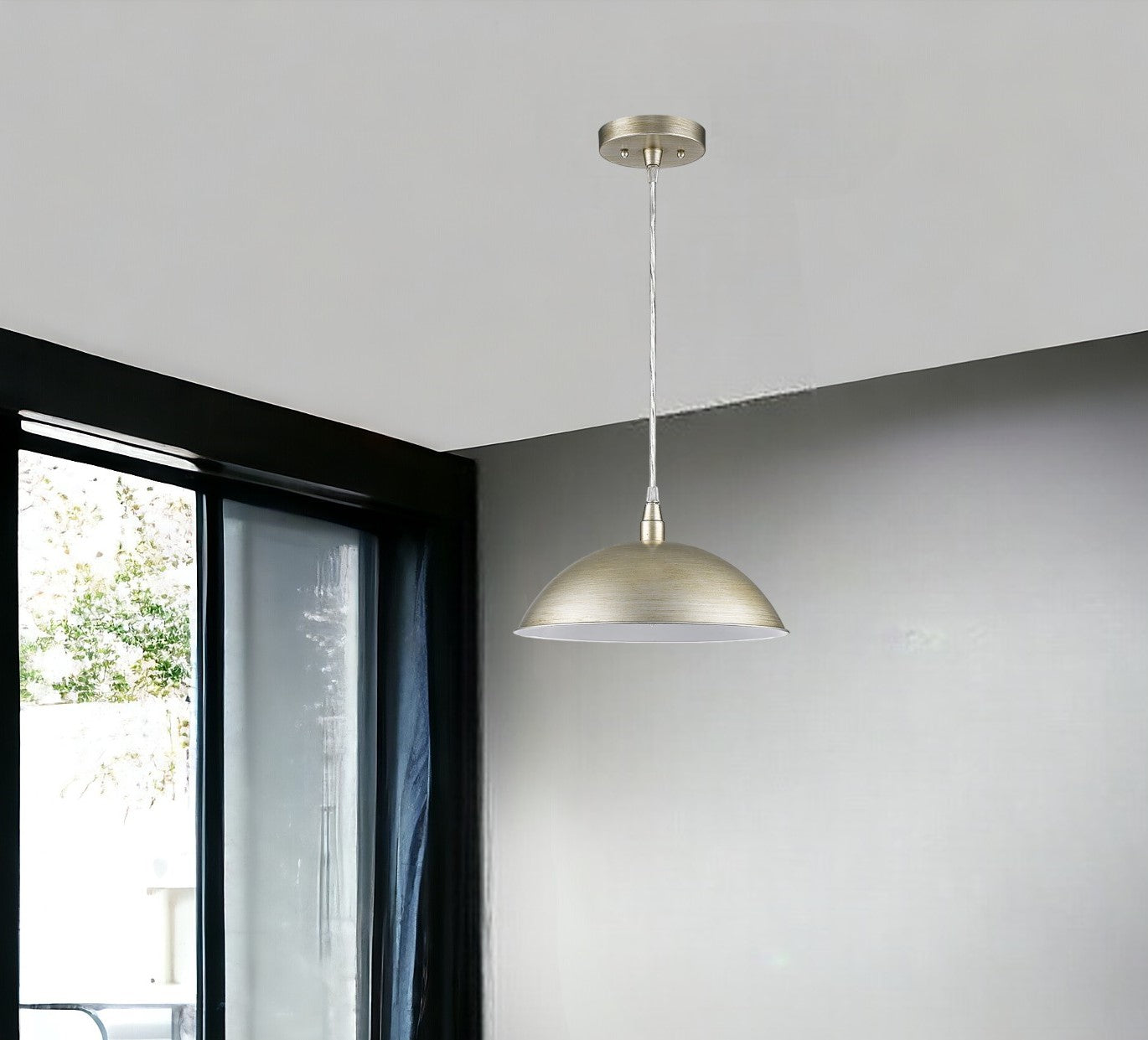 Silver Metal Hanging Light with Dome Shade Default Title
