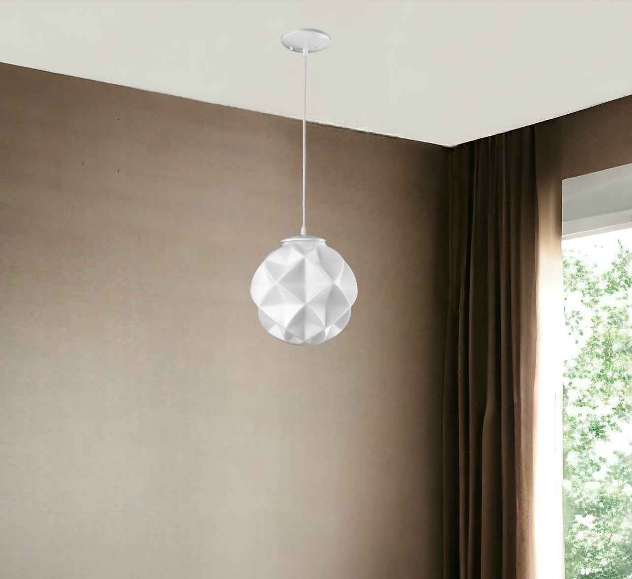 Nova 1-Light White Mini Pendant With Geometric Globe Shade
