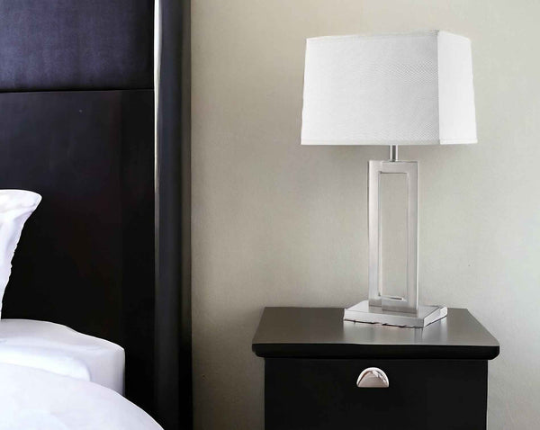 30" Silver Metal Table Lamp With White Rectangular Shade Default Title