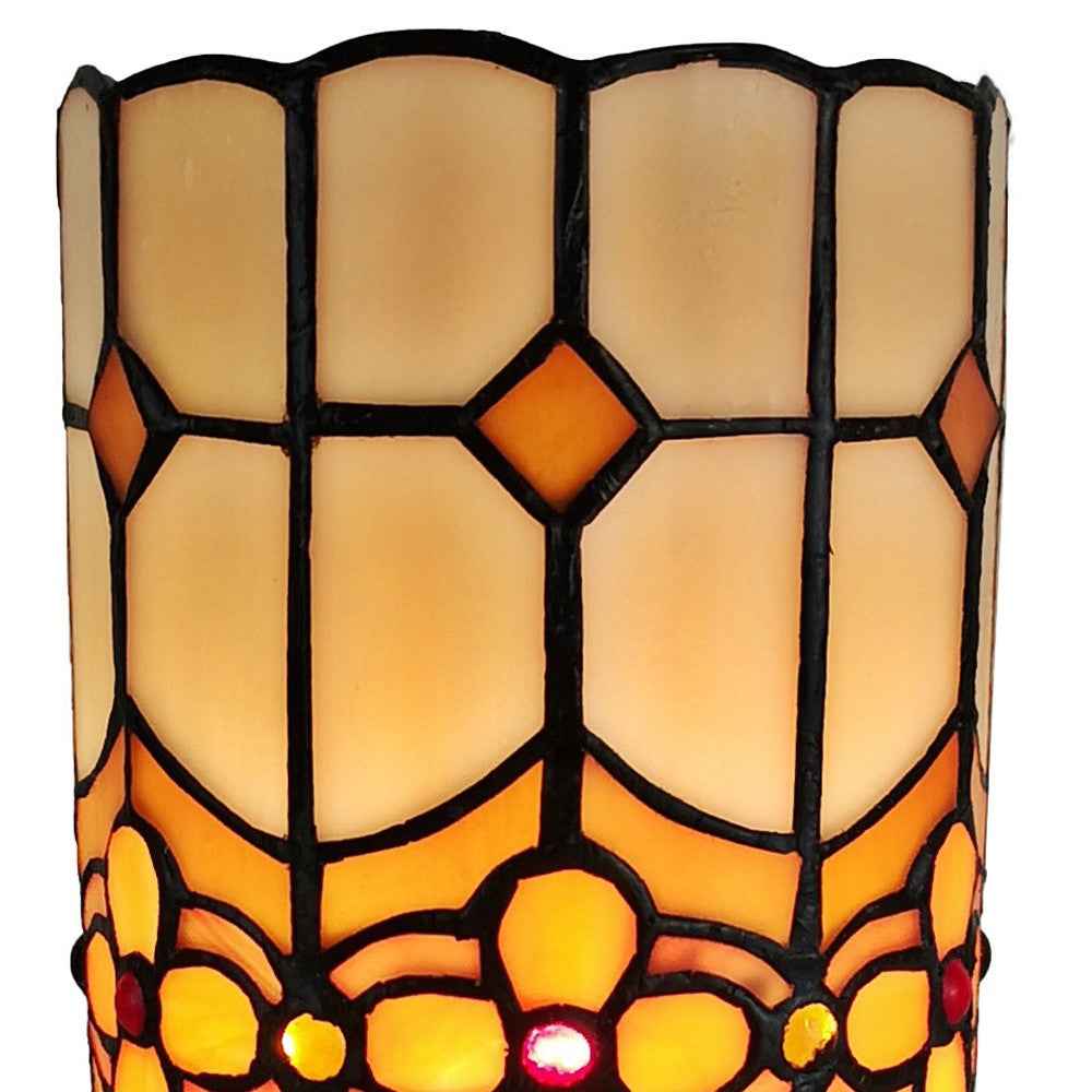 11" Brown and Beige Mosaic Tile Stained Glass Accent Lamp