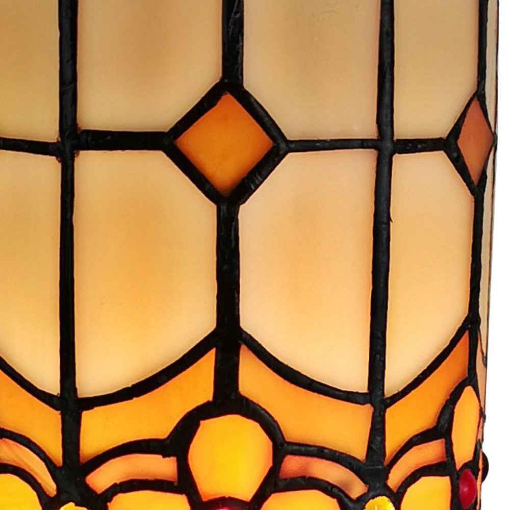 11" Brown and Beige Mosaic Tile Stained Glass Accent Lamp