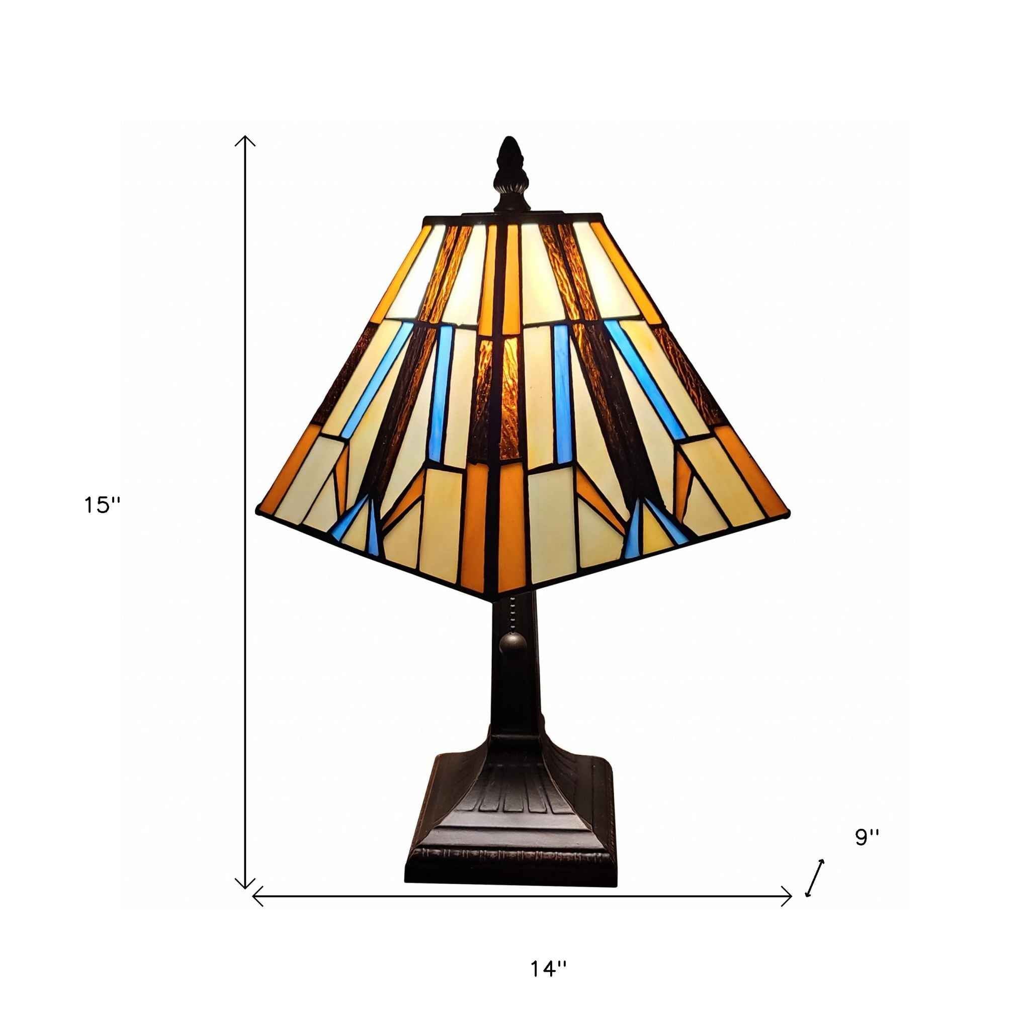 15" Dark Brown Metal Candlestick Table Lamp With Orange and Ivory Empire Shade