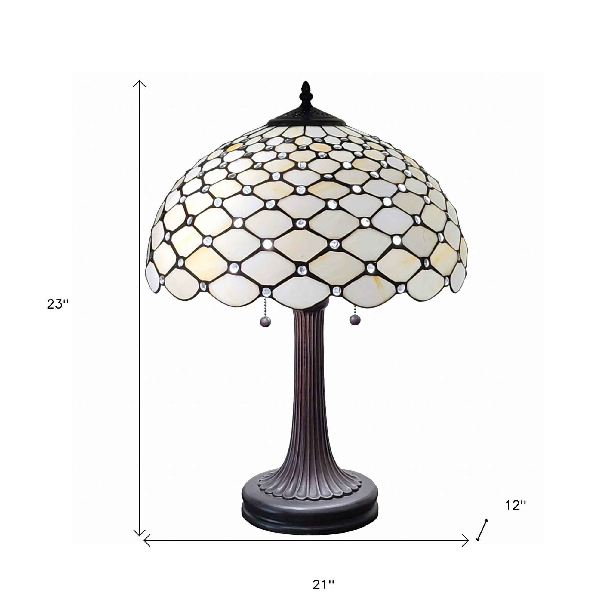 23" Dark Brown Metal Two Light Candlestick Table Lamp With White Shade