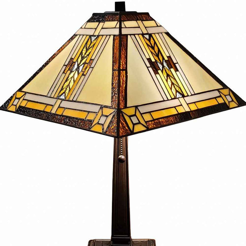 22" Dark Brown Metal Two Light Candlestick Table Lamp With Beige Shade