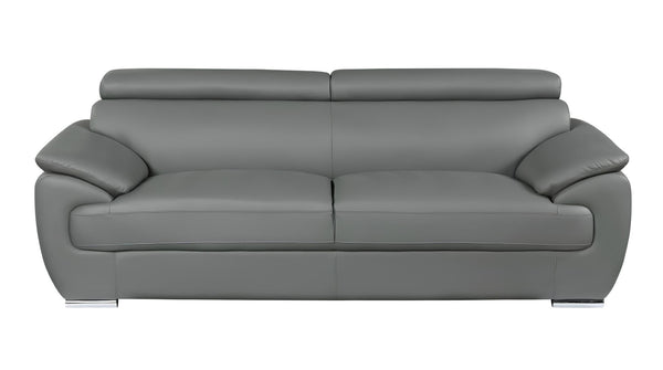 86" Gray Leather Sofa With Silver Legs - Living Room