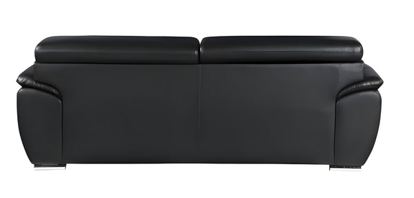 86" Black Leather Sofa With Silver Legs - Living Room